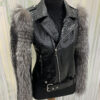 Fox Fur Trim Real Python Leather Black Motorcycle Biker Jacket