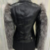 Fox Fur Trim Real Python Leather Black Motorcycle Biker Jacket