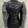 Fox Fur Trim Real Python Leather Black Motorcycle Biker Jacket