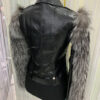 Fox Fur Trim Real Python Leather Black Motorcycle Biker Jacket