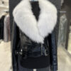 Women's Genuine Python Leather Real Fox Fur Collar Black Exotic Biker Jacket