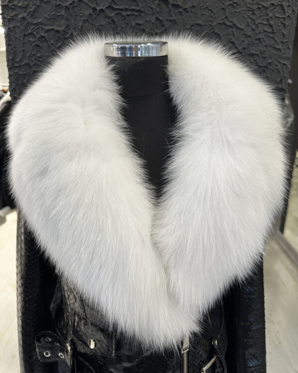 Women's Genuine Python Leather Real Fox Fur Collar Black Exotic Biker Jacket