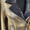 Genuine Python Leather Women's Golden Yellow Black Motorcycle Biker Jacket