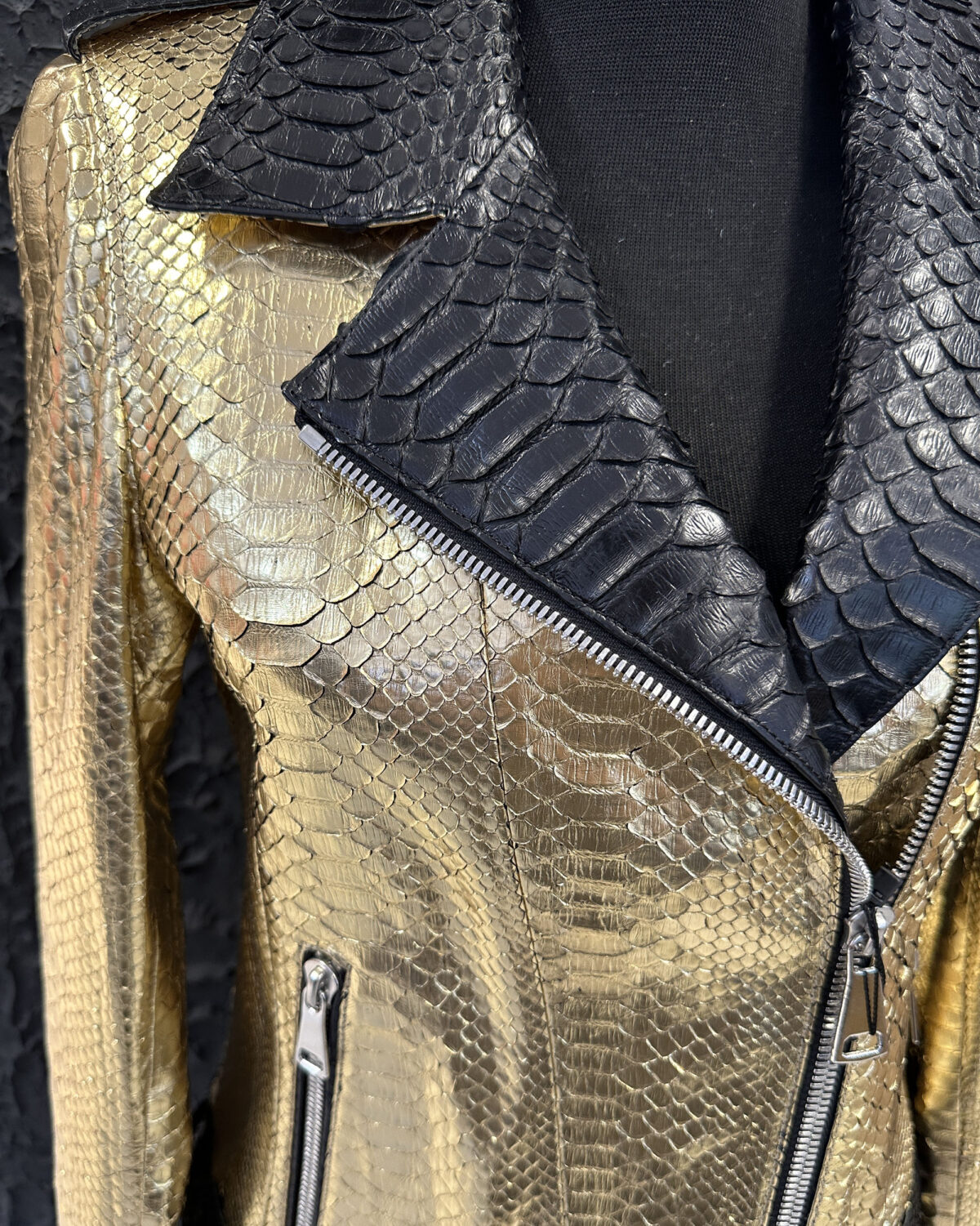 Genuine Python Leather Women's Golden Yellow Black Motorcycle Biker Jacket