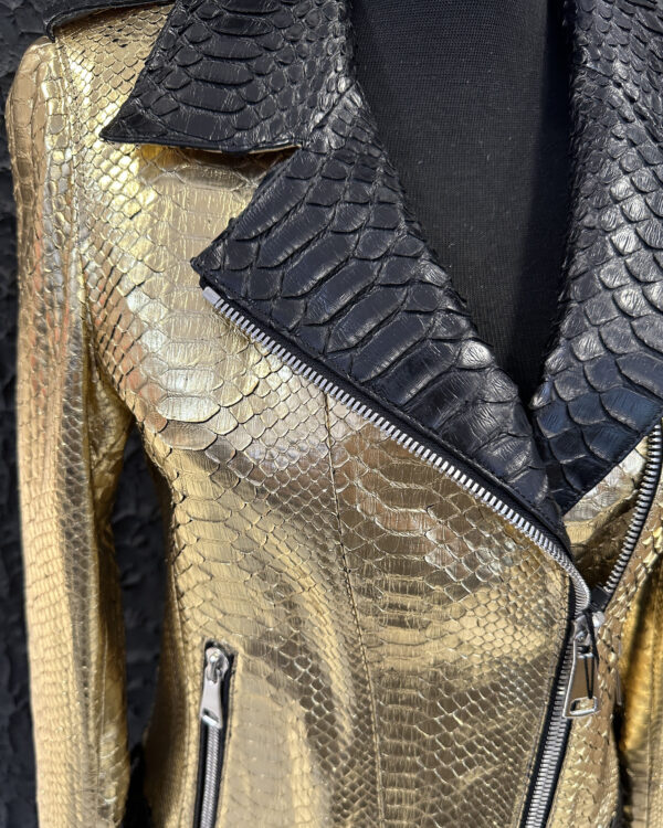 Genuine Python Leather Women's Golden Yellow Black Motorcycle Biker Jacket