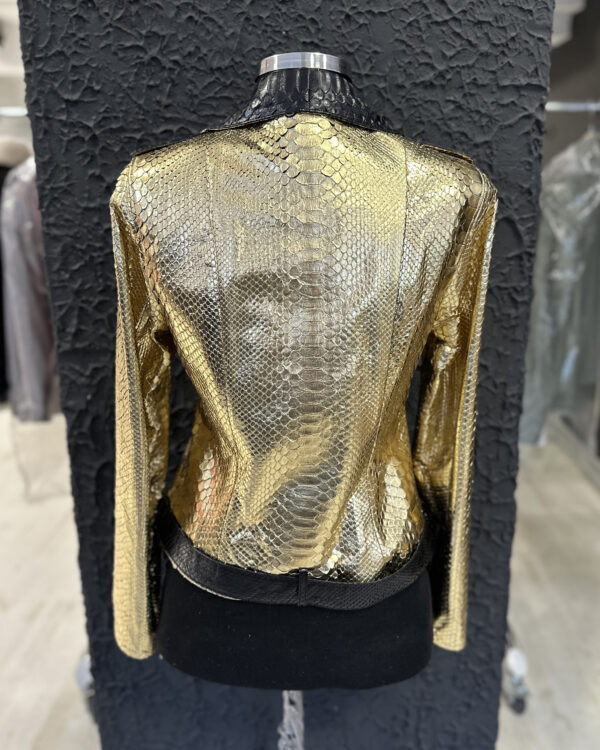 Genuine Python Leather Women's Golden Yellow Black Motorcycle Biker Jacket