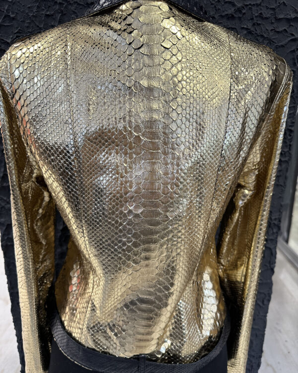 Genuine Python Leather Women's Golden Yellow Black Motorcycle Biker Jacket