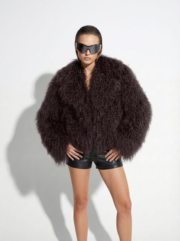 Brown Luxurious Mongolian Lamb Fur Jacket | Curly Sheepskin Shaggy Natural Tibetan Winter Coat