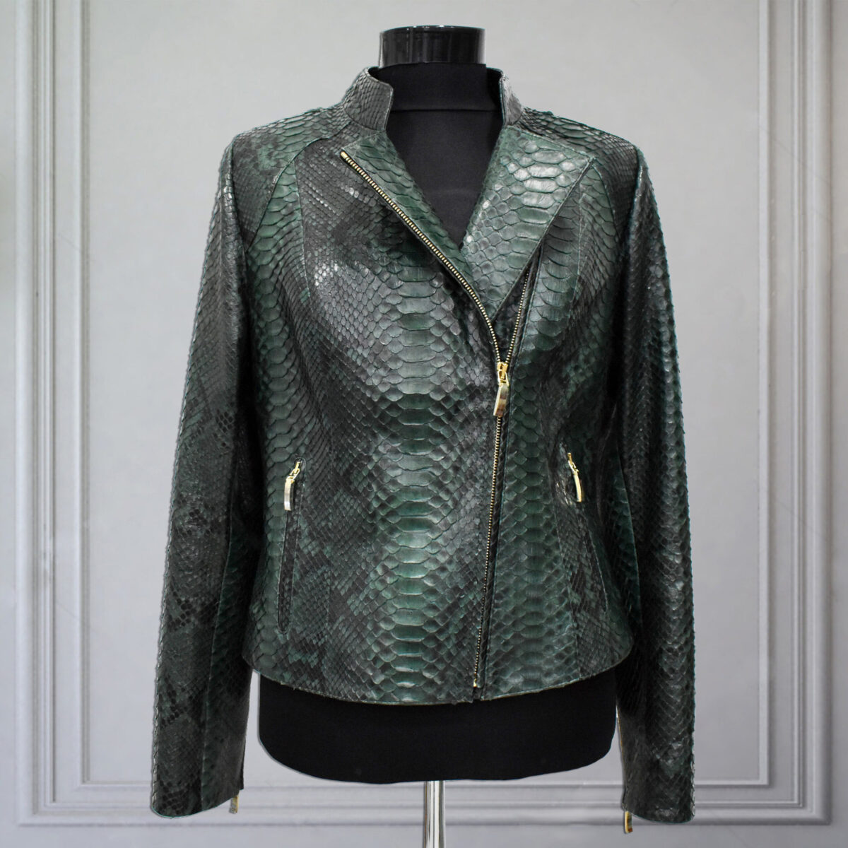 Women's Genuine Python Leather Real Exotic Green Luxury Biker Jacket