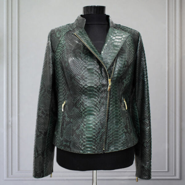 Women's Genuine Python Leather Real Exotic Green Luxury Biker Jacket
