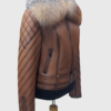 Gold Cross Fox Fur Collar Tan Genuine Shearling Women's Luxury Jacket