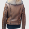 Gold Cross Fox Fur Collar Tan Genuine Shearling Women's Luxury Jacket
