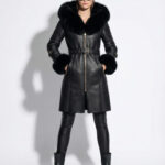 Fox Fur Hooded Shearling Overcoat – Belted Black