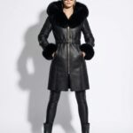 Fox Fur Hooded Shearling Overcoat: Women's Belted Black Fur Coat