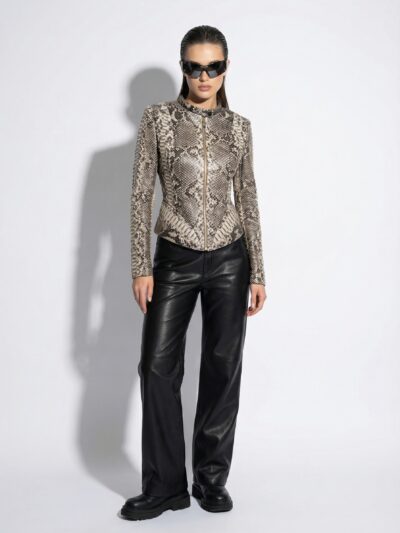 Beige Genuine Natural Python Skin Jacket - Exotic Snake Leather Luxury Coat