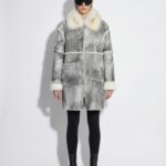 Handmade Genuine Shearling Fur Coat with Fox Fur Collar