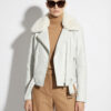 White Python Biker Jacket with Mink Fur Trim