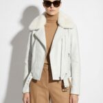 Genuine Python Leather Real Mink Fur Collar White Exotic Biker Jacket
