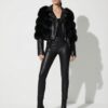 Fox Fur Trim Women's Genuine Leather Black Motorcycle Biker Jacket