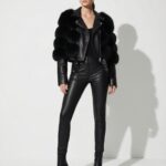 Fox Fur Trim Women's Genuine Leather Black Motorcycle Biker Jacket