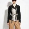 Belted Black and White Leather Jacket with Python Trim