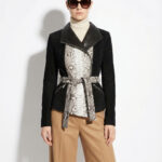 Belted Black and White Leather Jacket with Python Trim