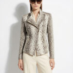 Natural White Python Biker Jacket