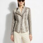 Genuine Python Leather Real Exotic Snake Skin Natural White Biker Jacket