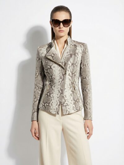 Genuine Python Leather Real Exotic Snake Skin Natural White Biker Jacket