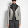 White Leather Biker Jacket with Python Trim