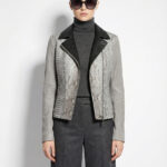 White Leather Biker Jacket with Python Trim