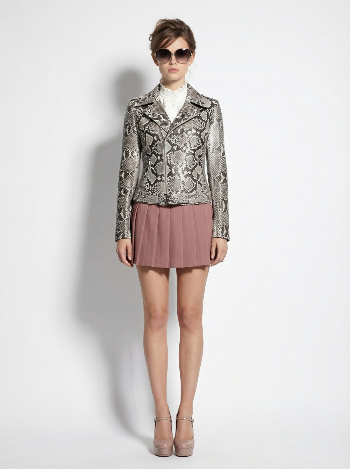 152 Natural White Python Zip Biker Jacket