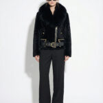Astrakhan & Fox Fur Collar Women's Belted Biker Jacket