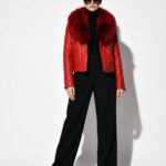 Red Fox Fur Trim Quilted Genuine Leather Women's Biker Jacket