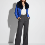 Blue Fox Fur Trim Quilted Genuine Leather Women's Biker Jacket