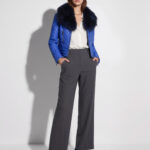 Leather Biker Jacket with Fox Fur Trim