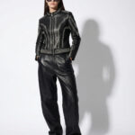 Black Lambskin Jacket with Stud and Bead Detail