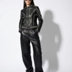 Women's Lambskin Black Genuine Leather Jacket - Studded Beaded