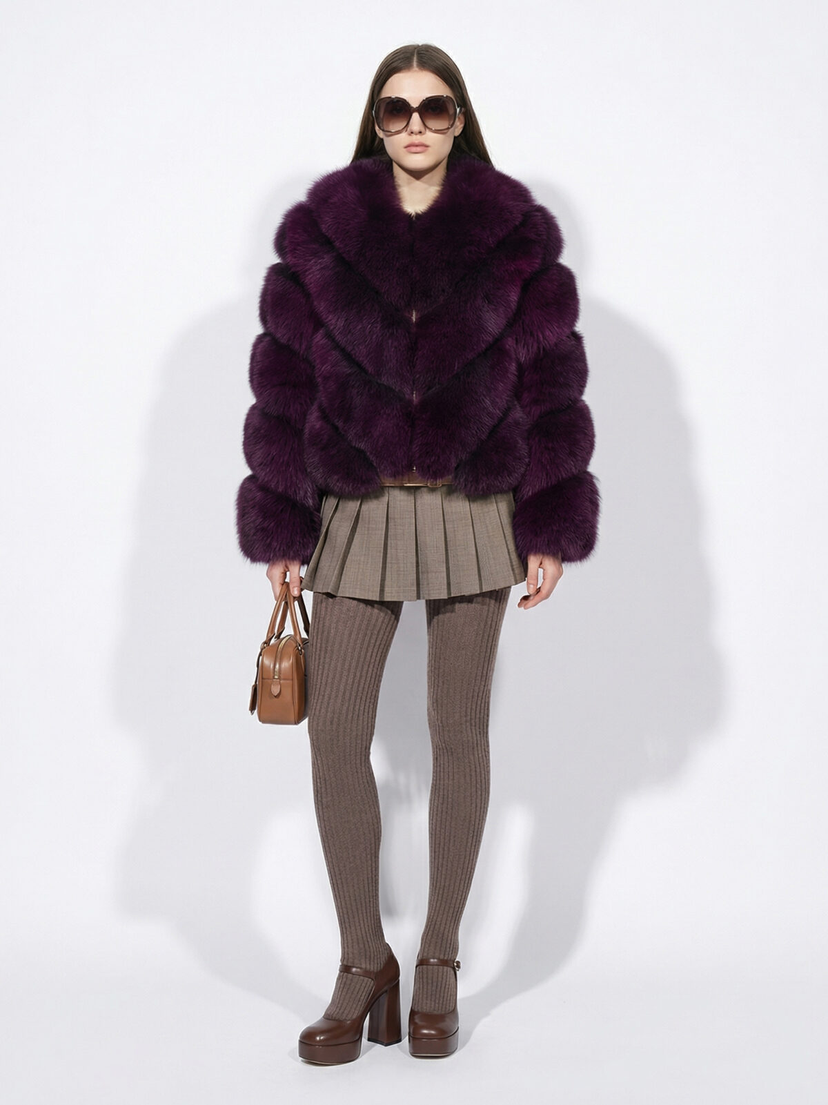 Bordeaux Fox Fur Coat: Women's Burgundy Luxury Handmade Jacket