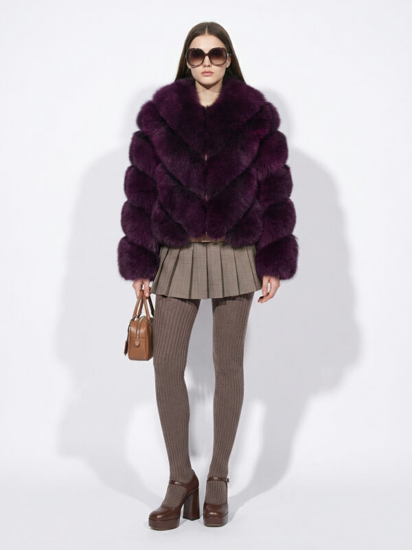 Bordeaux Fox Fur Coat: Women's Burgundy Luxury Handmade Jacket
