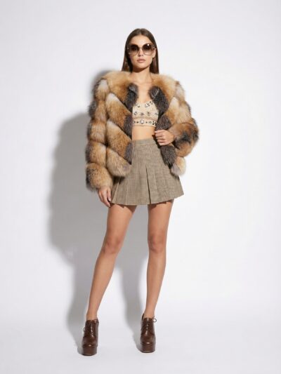 Gold Cross Fox Fur Jacket: Women's Luxury Handmade