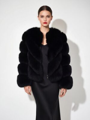 Black Fox Fur Coat: Women's Luxury Handmade Jacket
