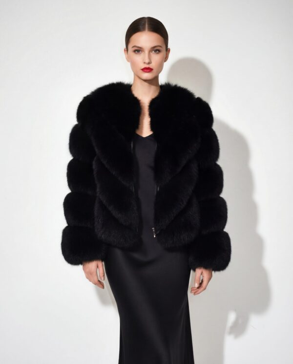 Black Fox Fur Coat: Women's Luxury Handmade Jacket