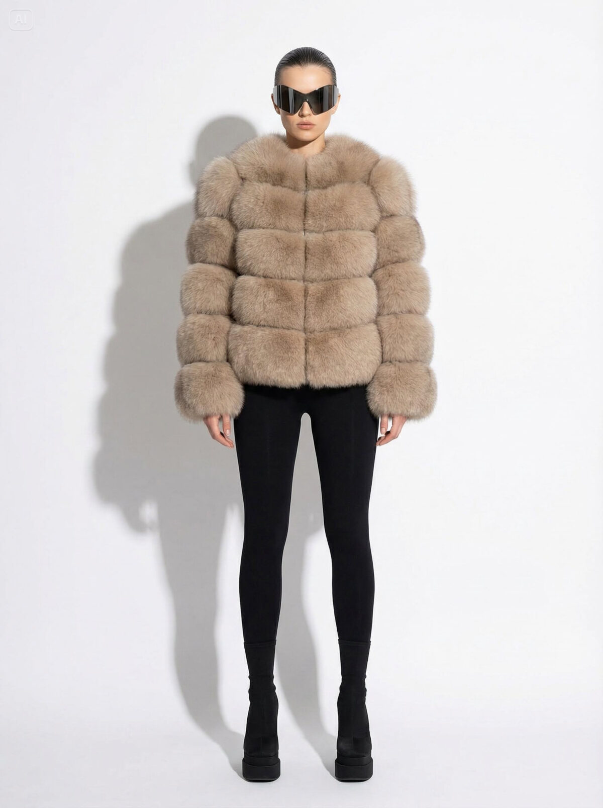 Beige Fox Fur Coat: Women's Luxury Handmade Jacket