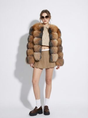 Gold Cross Fox Fur Coat: Women's Luxury Handmade Jacket