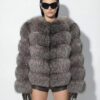 Grey Frost Fox Fur Coat: Women's Luxury Handmade Frost Jacket