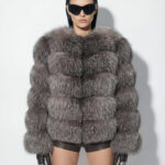 Grey Frost Fox Fur Coat: Women's Luxury Handmade Frost Jacket