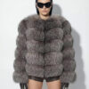 Grey Frost Fox Fur Coat: Women's Luxury Handmade Frost Jacket