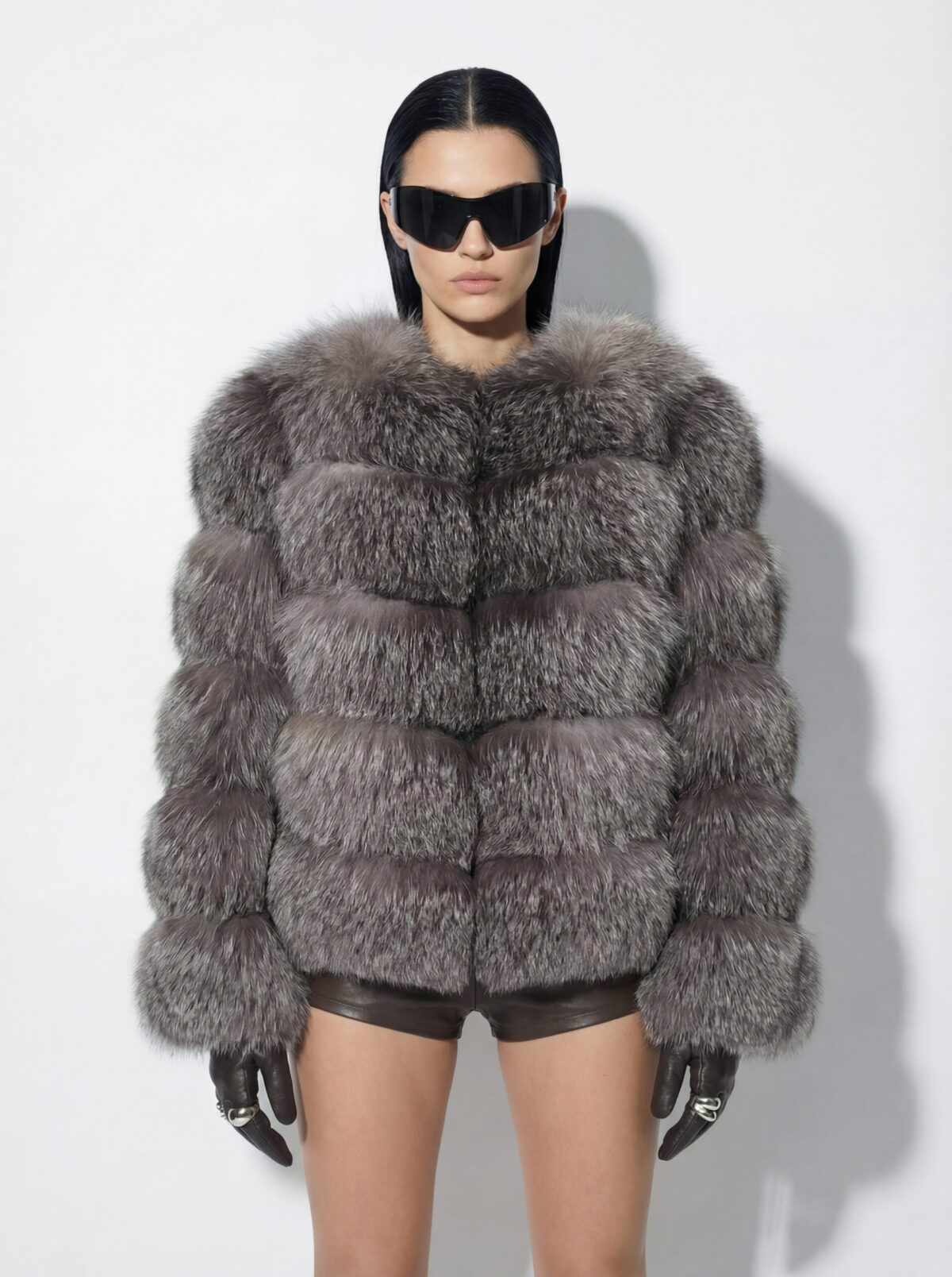 Grey Frost Fox Fur Coat: Women's Luxury Handmade Frost Jacket