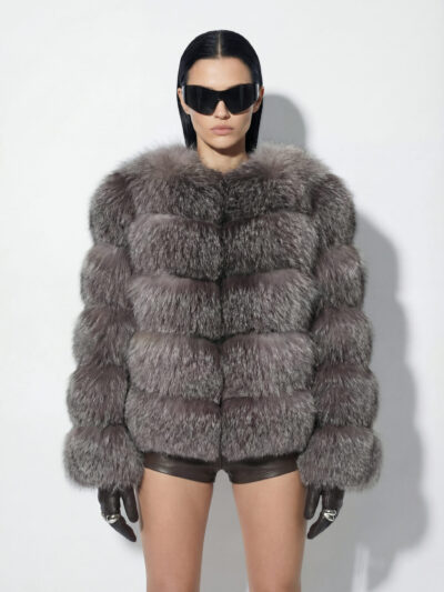 Grey Frost Fox Fur Coat: Women's Luxury Handmade Frost Jacket